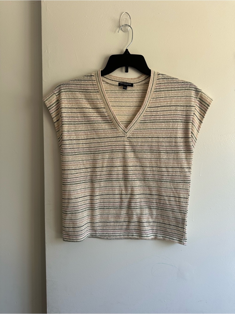 cha cha vente Cream Multi-Striped V-Neck Tank